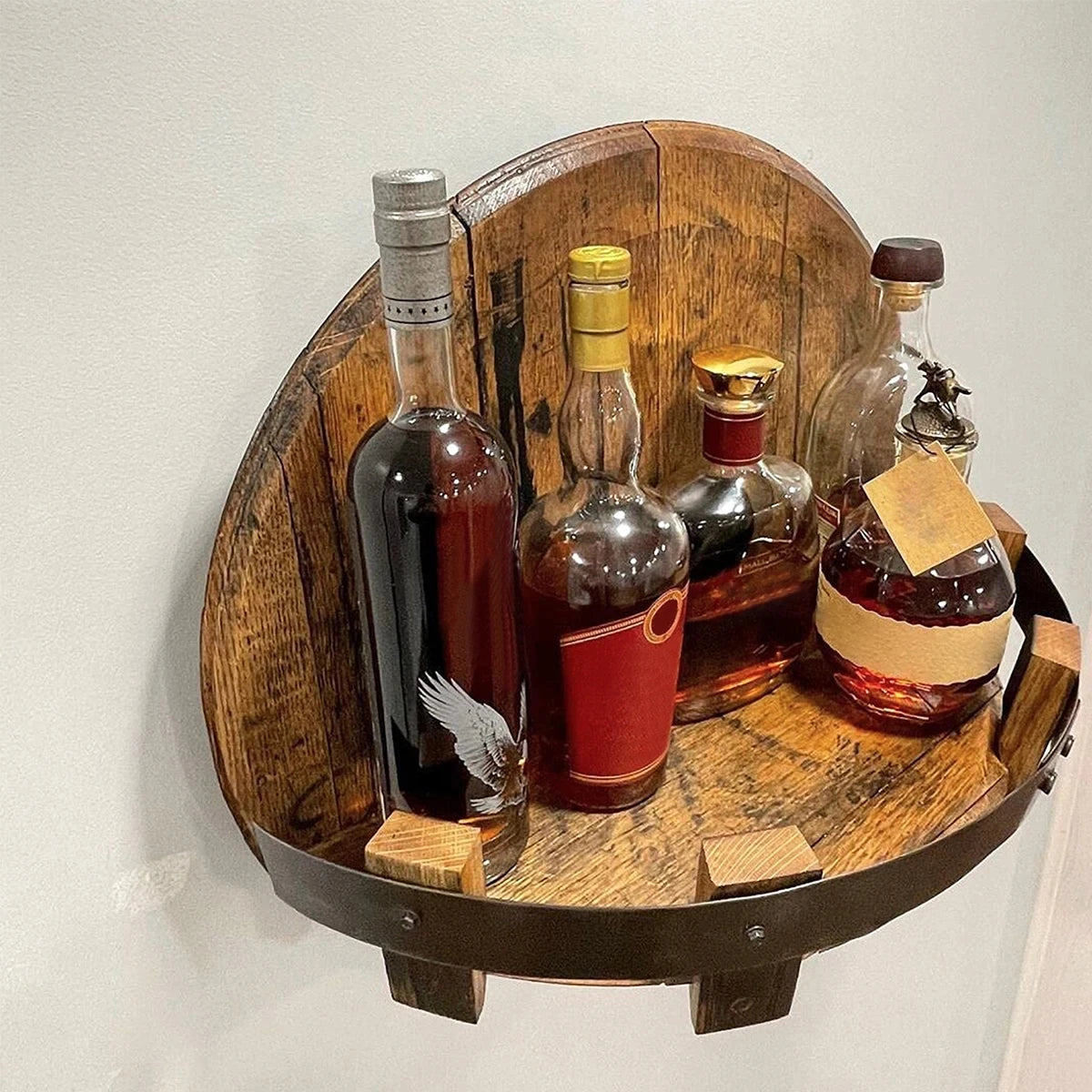 Taufora Halil - Wooden Barrel Whisky Wall Shelf Wine Bottle Holder