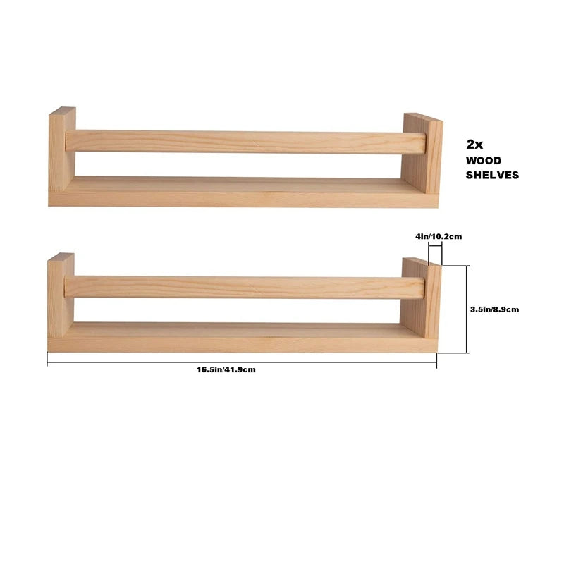 Taufora Halil - 2Pcs Natural Wood Floating Shelf  