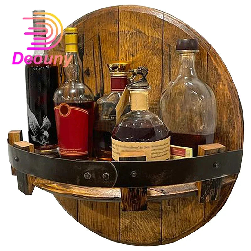 Taufora Halil - Wooden Barrel Whisky Wall Shelf Wine Bottle Holder