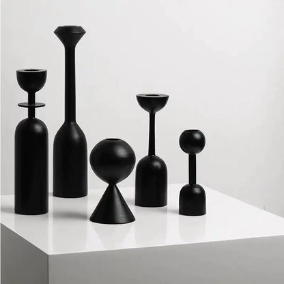 Taufora Halil - Modern Black Candle Holder - 5pc Set