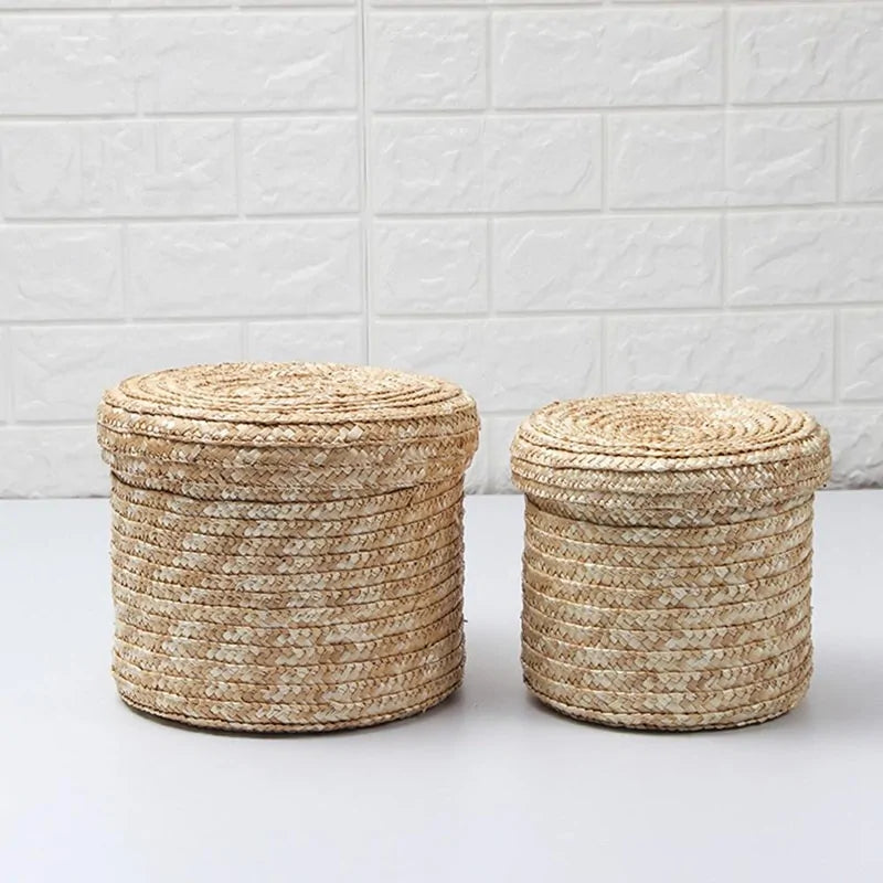 Taufora Halil - 3-Piece Handmade Woven Storage Basket Set with Lids